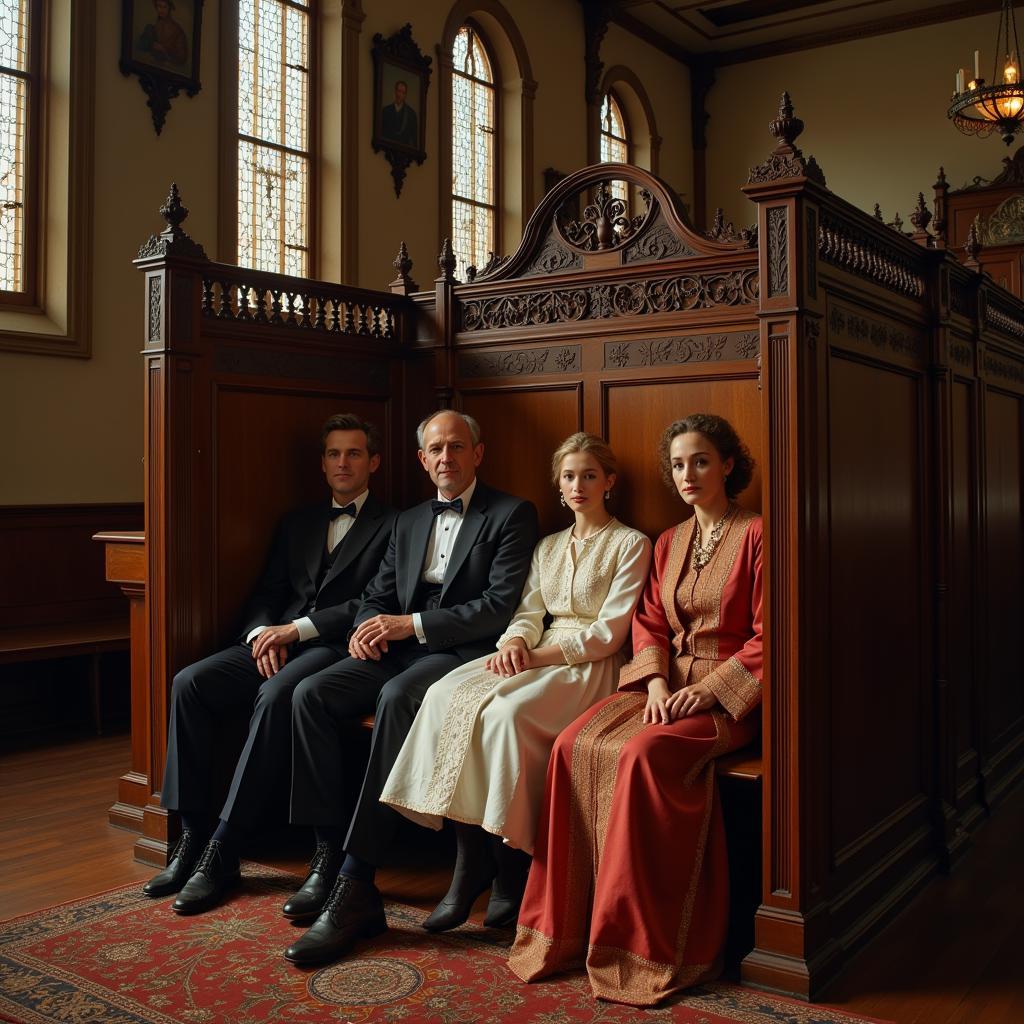 Noble family in their private pew in a church