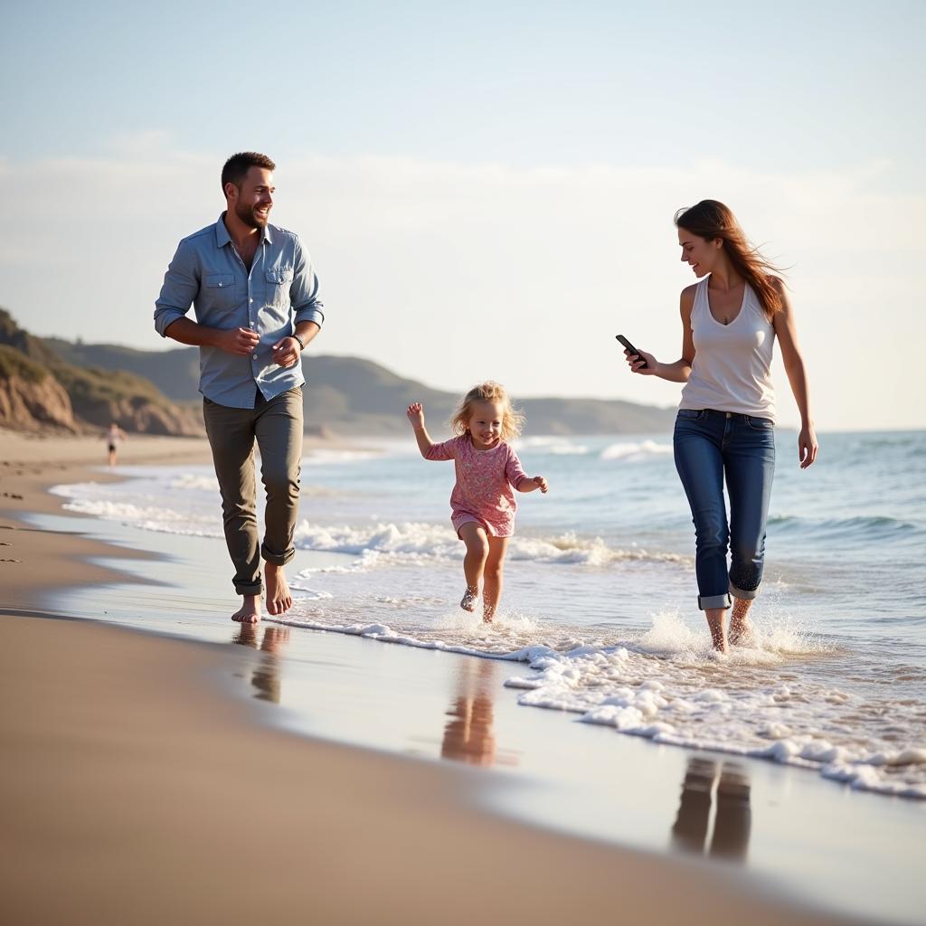 Family playing on the beach