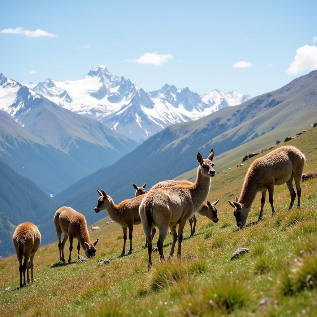 Vicuna Grazing on Andean Slopes