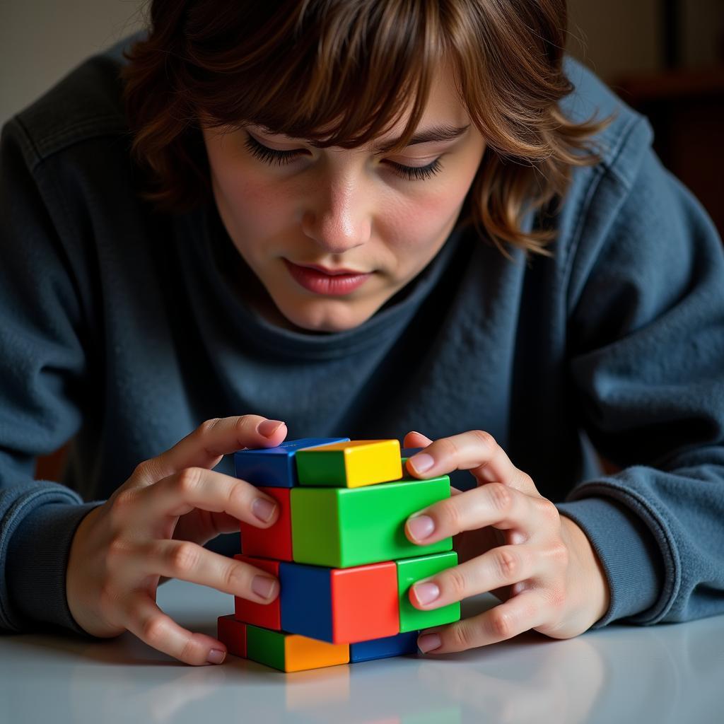 Người chơi đang tập trung giải đố gymnastics cube