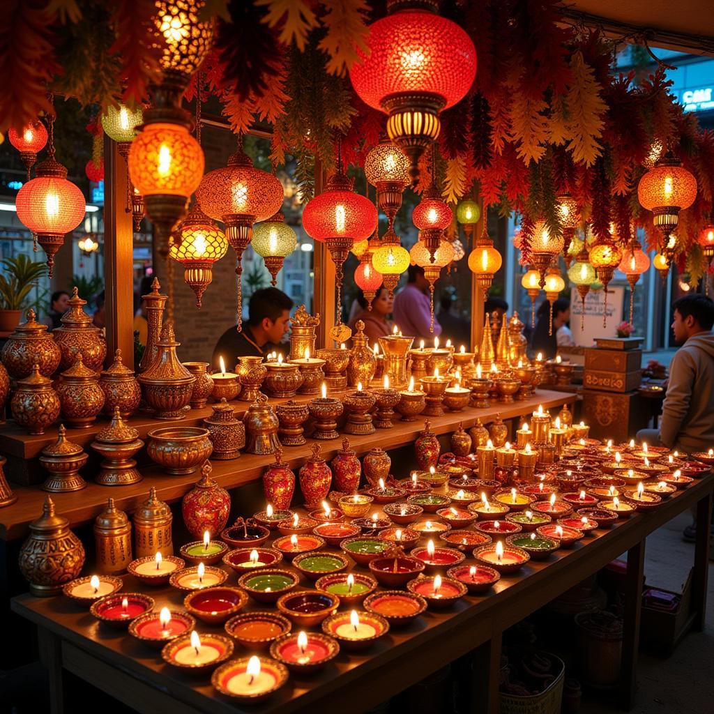 Gian hàng đồ trang trí Diwali lung linh sắc màu