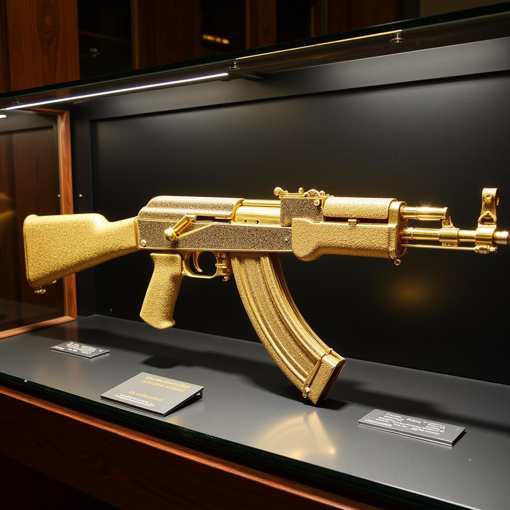 Khẩu Gold and Diamond AK-47 được trưng bày trong tủ kính