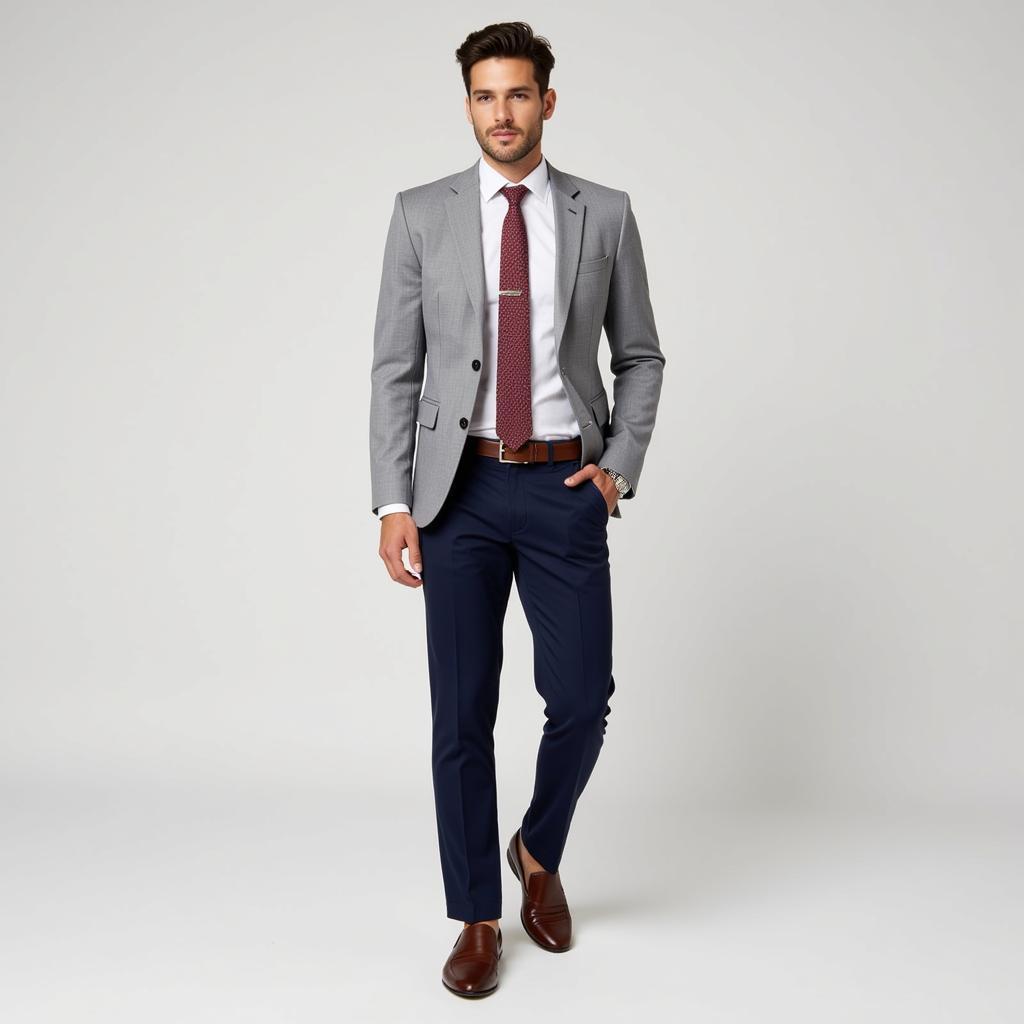 Grey Red Tie Casual Outfit