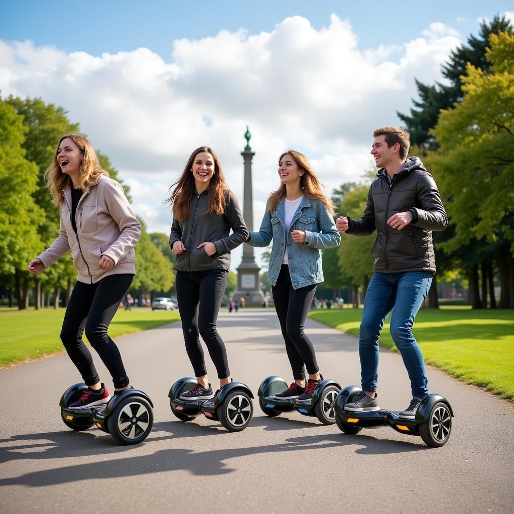 Group of friends enjoying a hoverboard ride in Phoenix Park