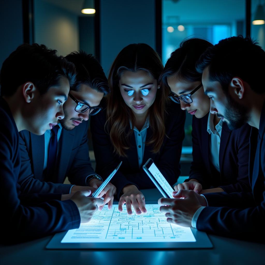 Group of cybersecurity professionals collaborating on a crossword puzzle