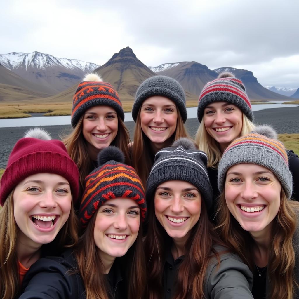 Nhóm bạn bè đội mũ Iceland