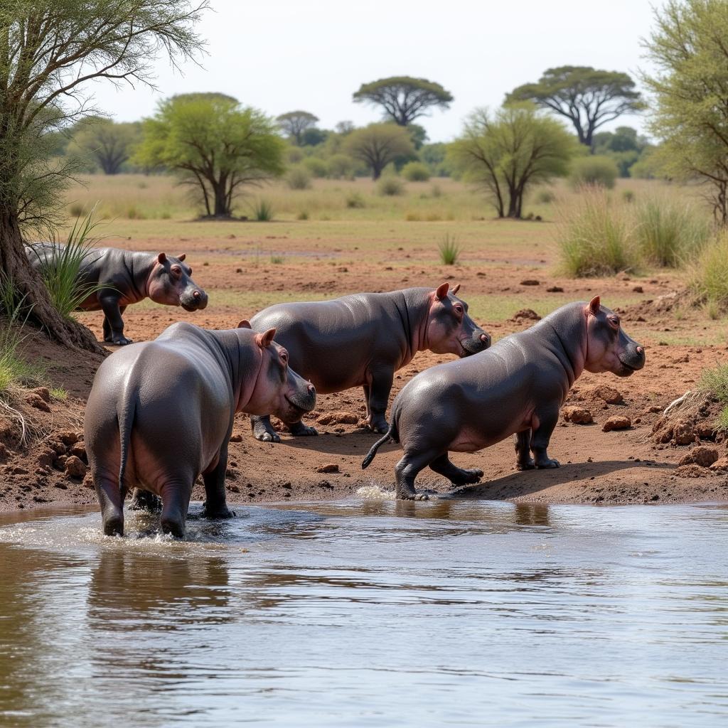 Hippos arriving in a new area