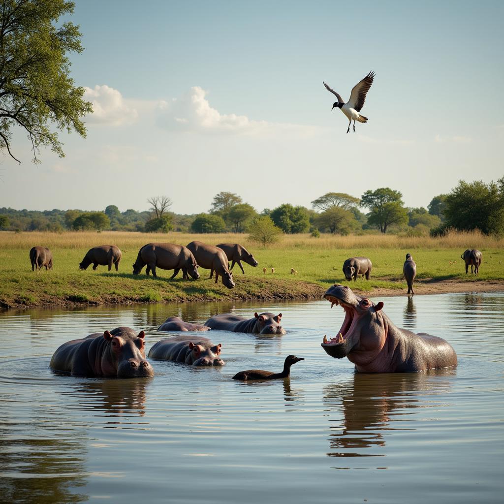 Hippos integrating into a new habitat