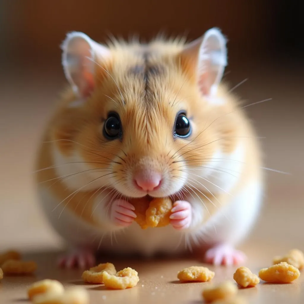 Chú hamster amateur đang thưởng thức bữa ăn