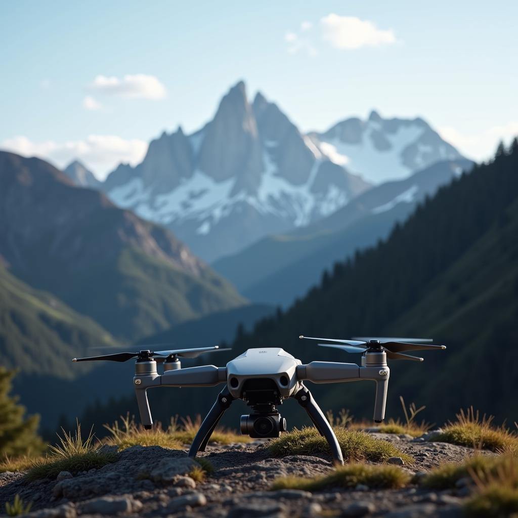 Hawk T1 drone capturing stunning aerial footage of a picturesque mountain range