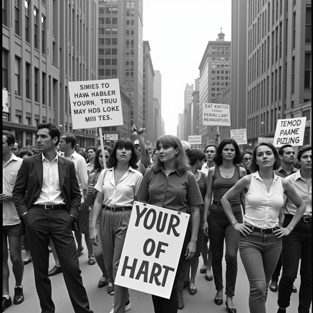 A group of LGBTQ+ activists protesting for equality in the 1960s