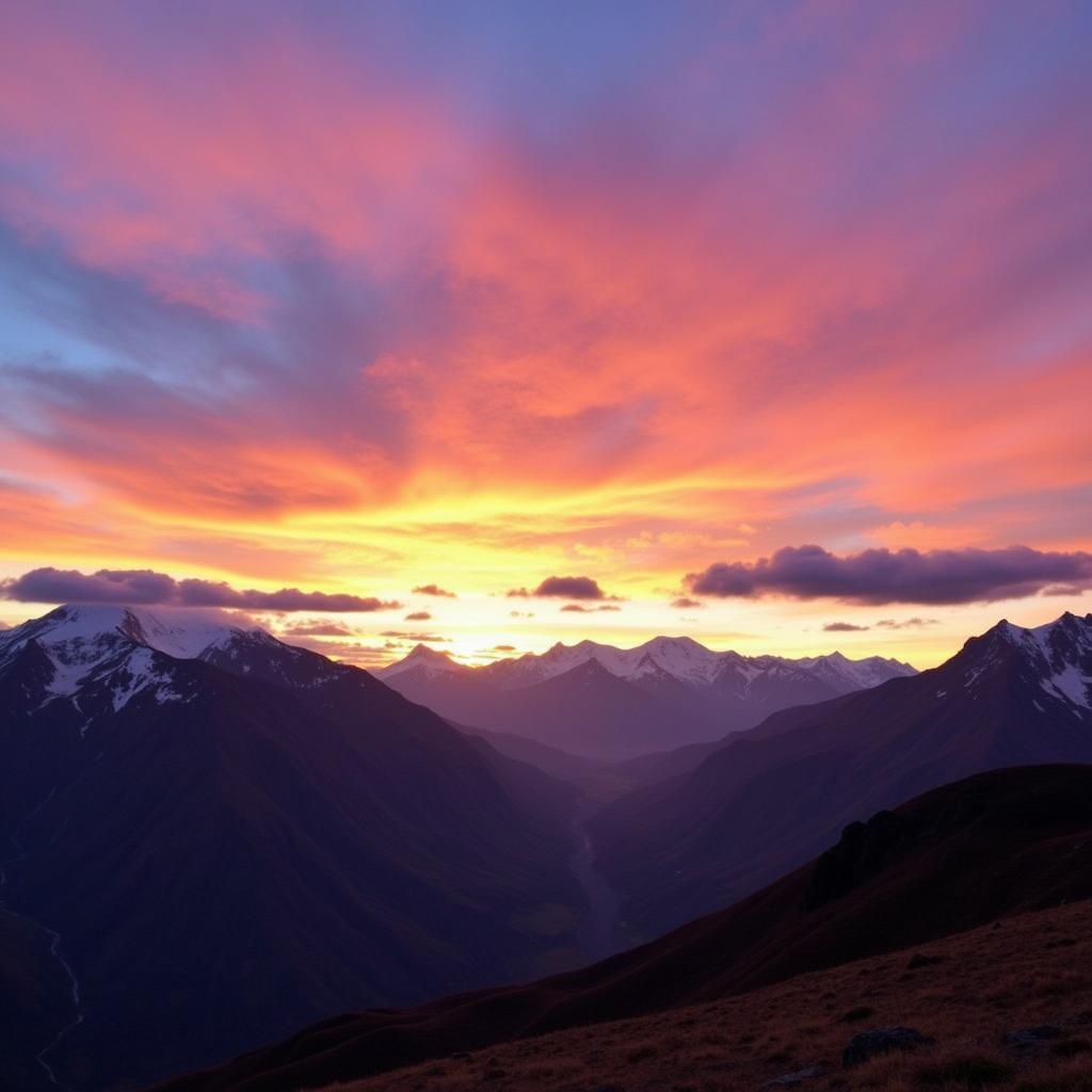 Hoàng hôn trên dãy Andes từ El Silencio