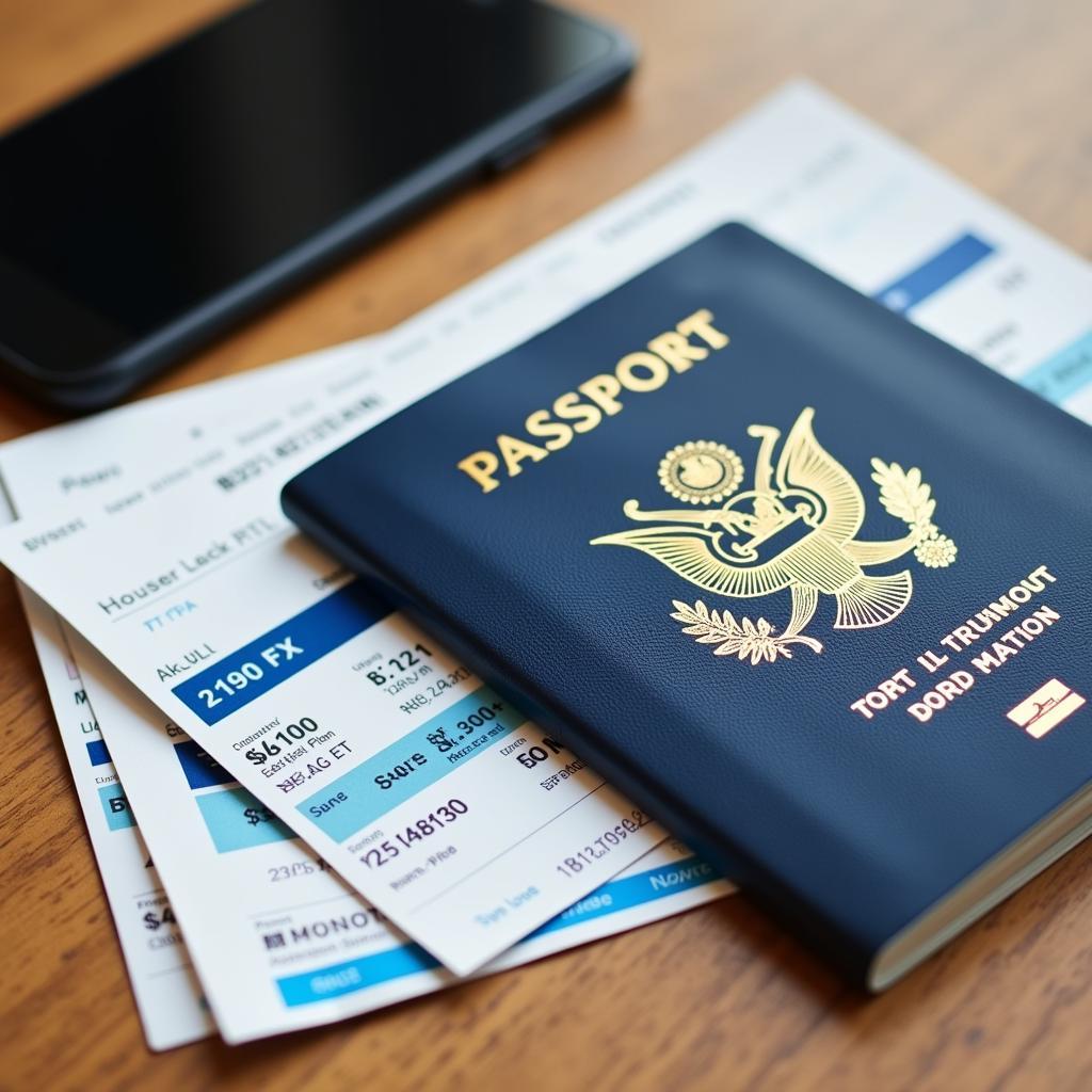 Passport, tickets, and smartphone on a table