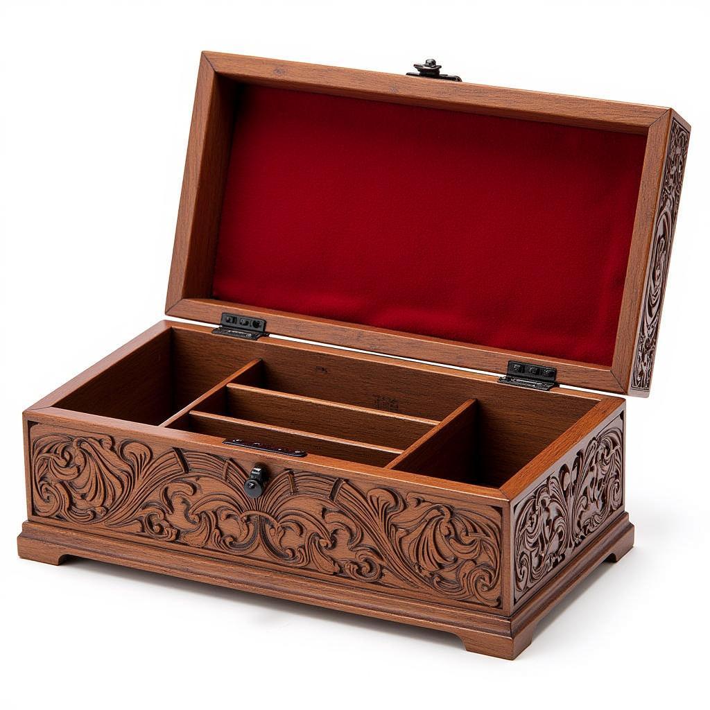 Intricately Carved Wooden Rosary Box