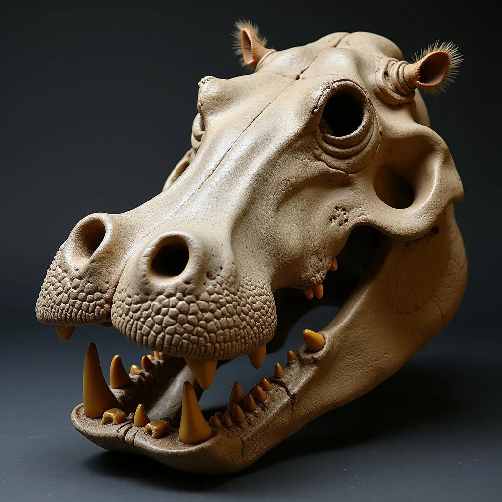 Hippopotamus Skull with Exposed Jaw and Teeth