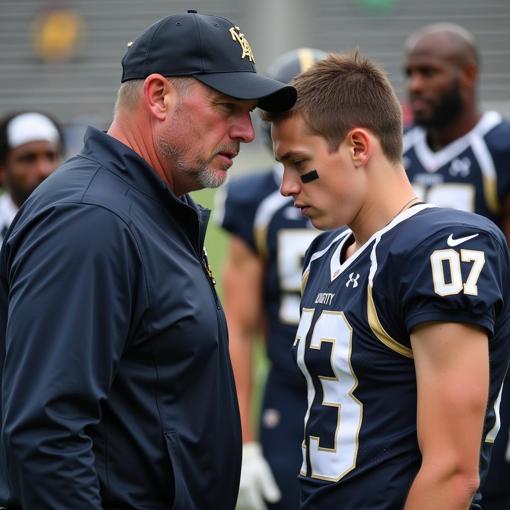 Coach talking to young player