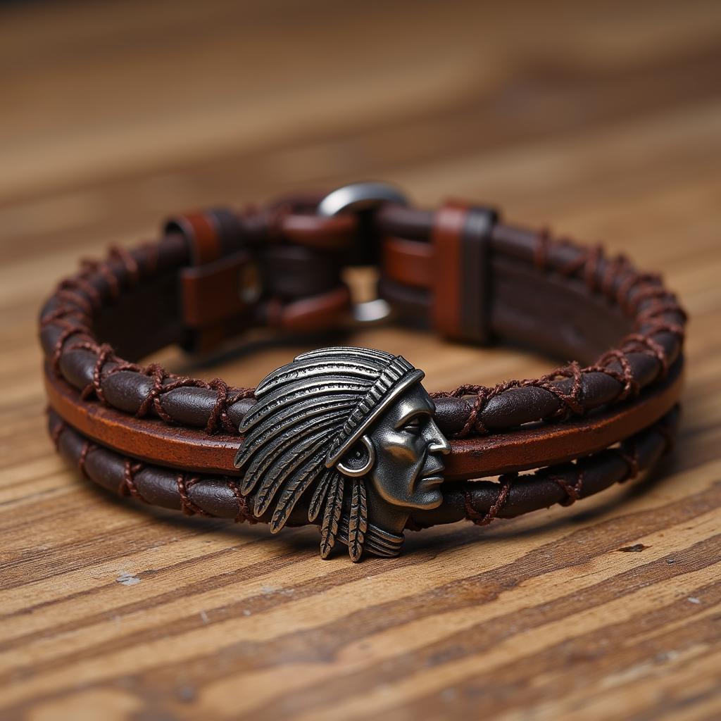 Vòng tay da kết hợp Indian Head Charm