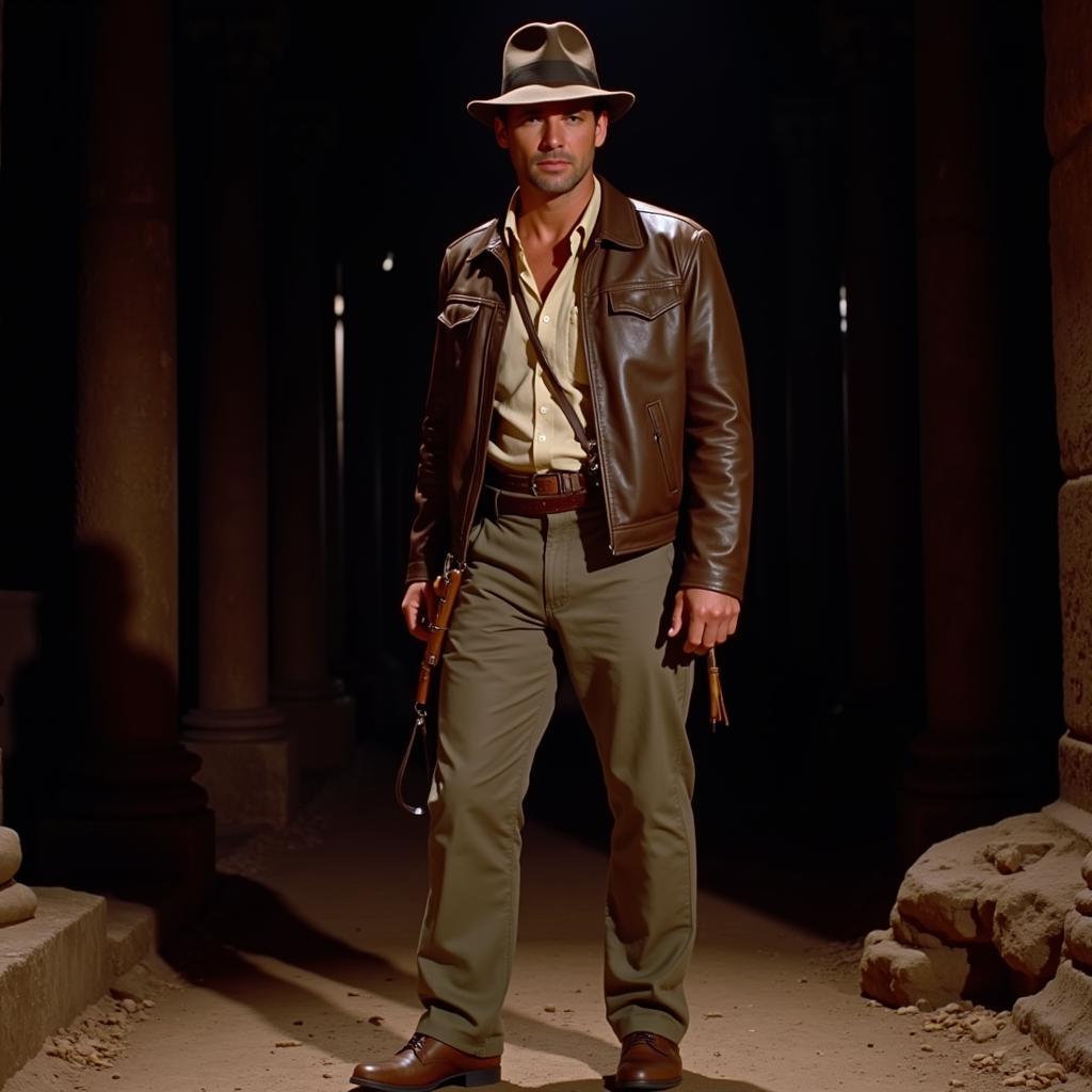 Indiana Jones wearing his signature Temple of Doom suit