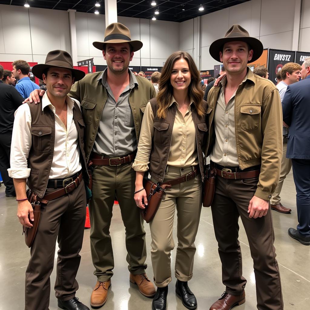 Fans cosplaying as Indiana Jones in the Temple of Doom suit