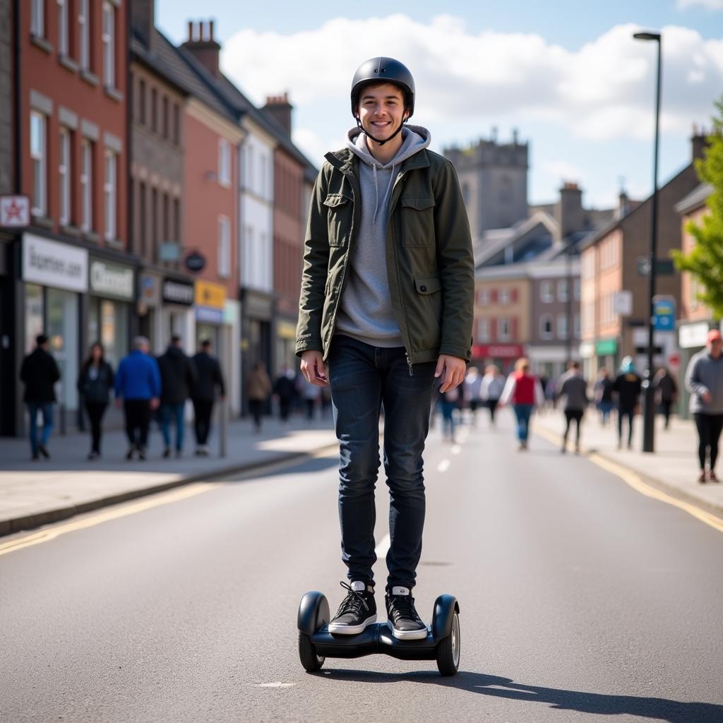 Irish teenager riding a hoverboard in Dublin