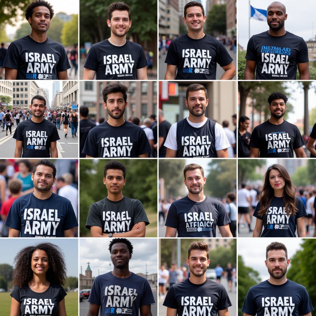 People from different countries wearing Israel Army T-shirts