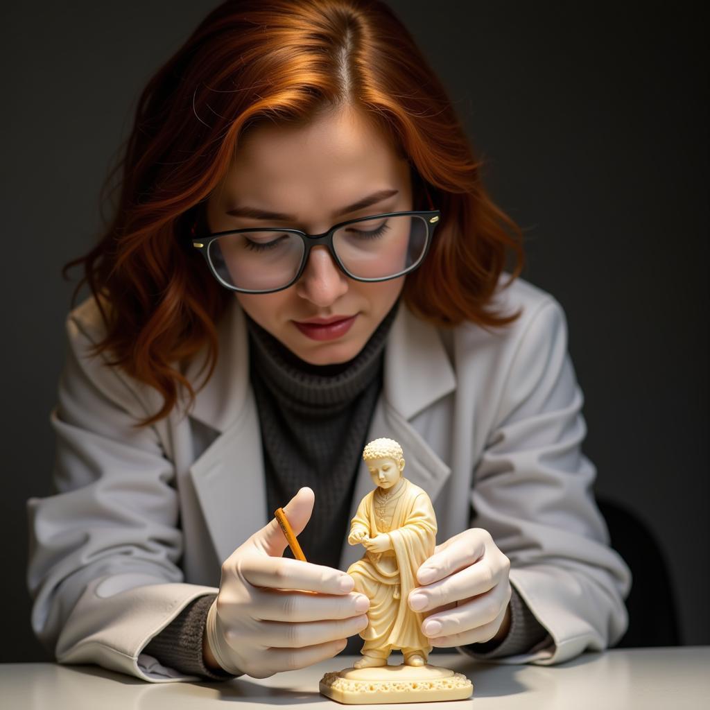 Ivory Figurine Undergoing Detailed Carving Expert Appraisal