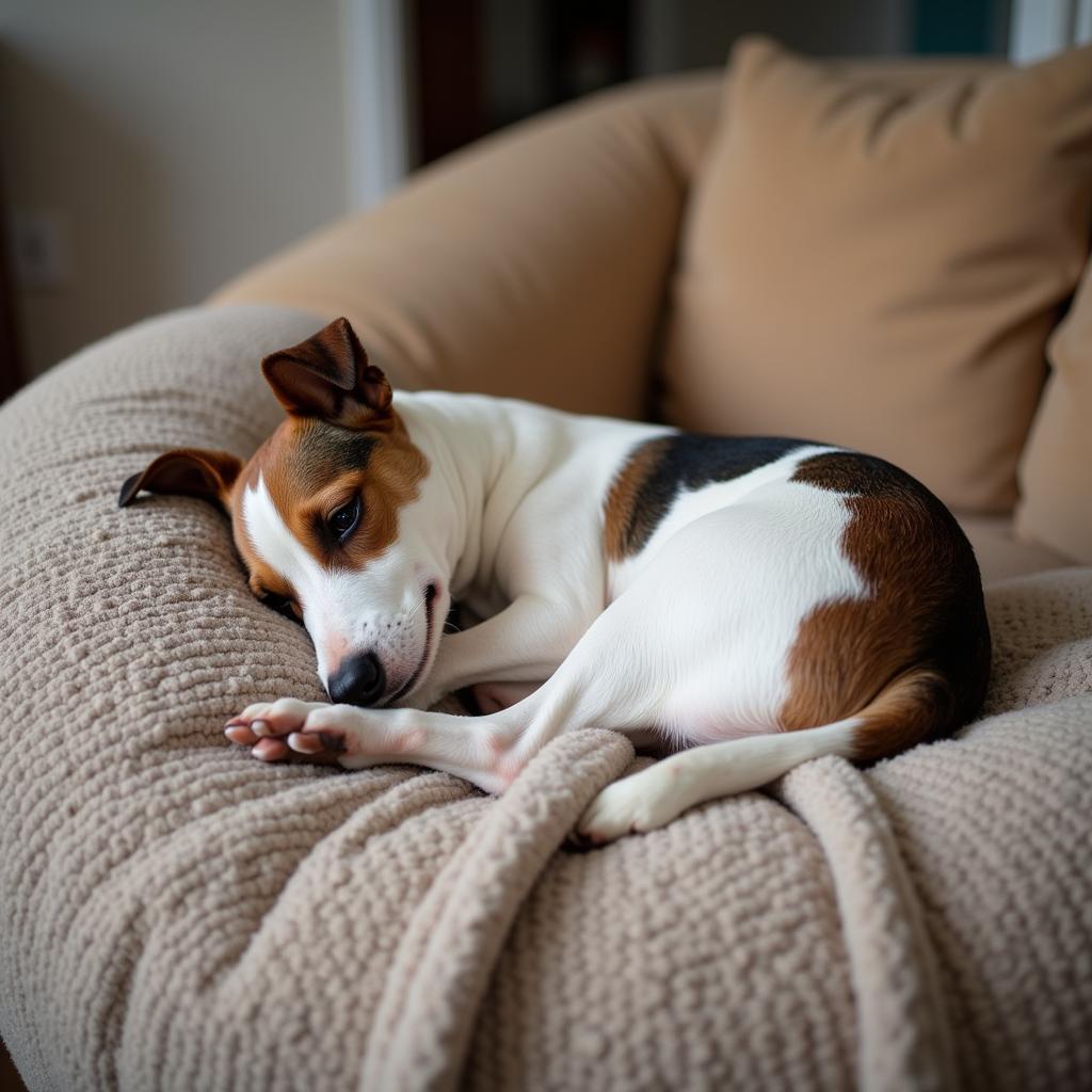 Chó Jack Russell Terrier Colorado thư giãn trên ghế sofa