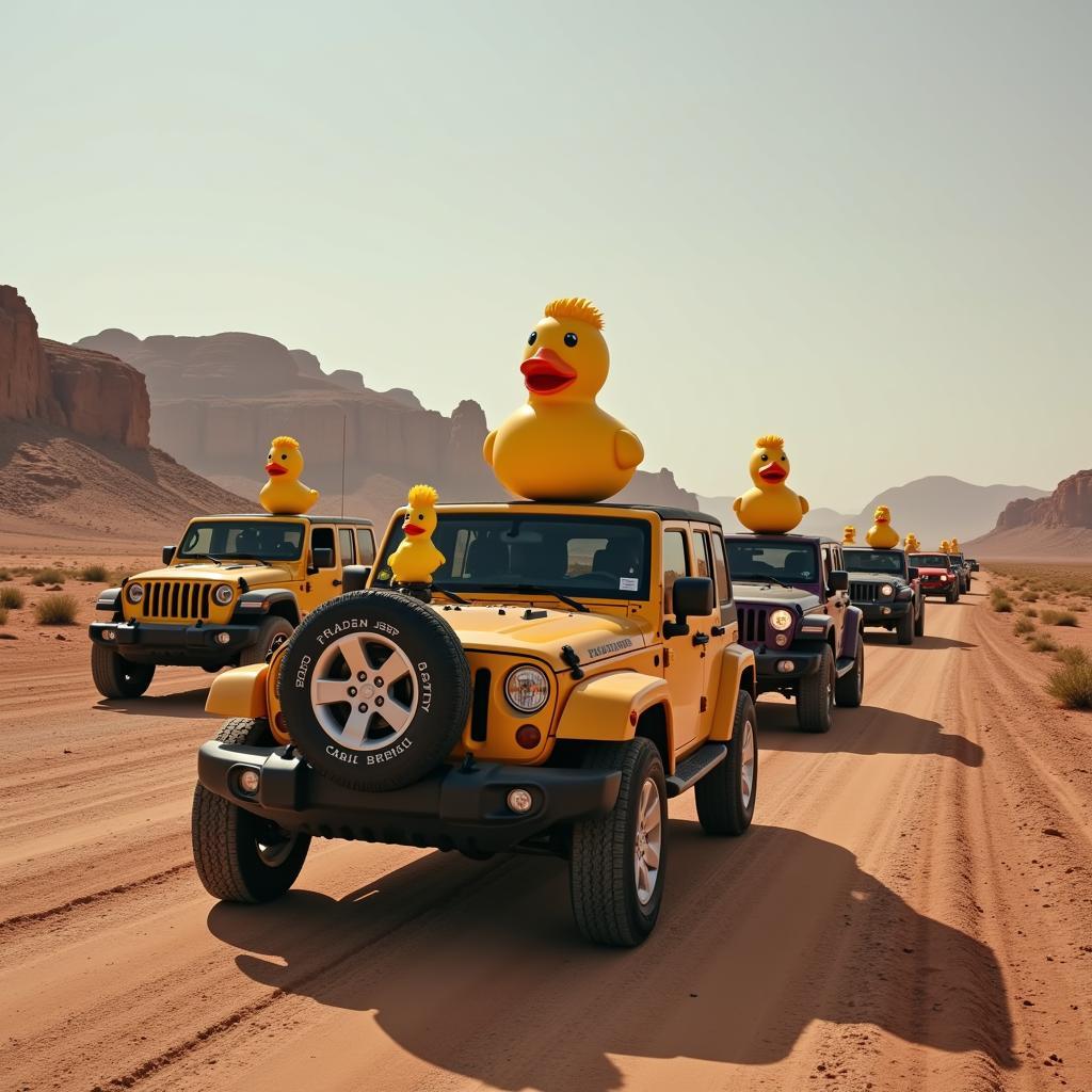 A convoy of Jeep Wranglers sporting Donald Trump ducks