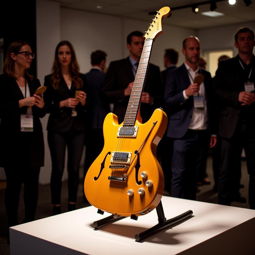 Jerry Garcia's Lightning Bolt guitar displayed at an auction