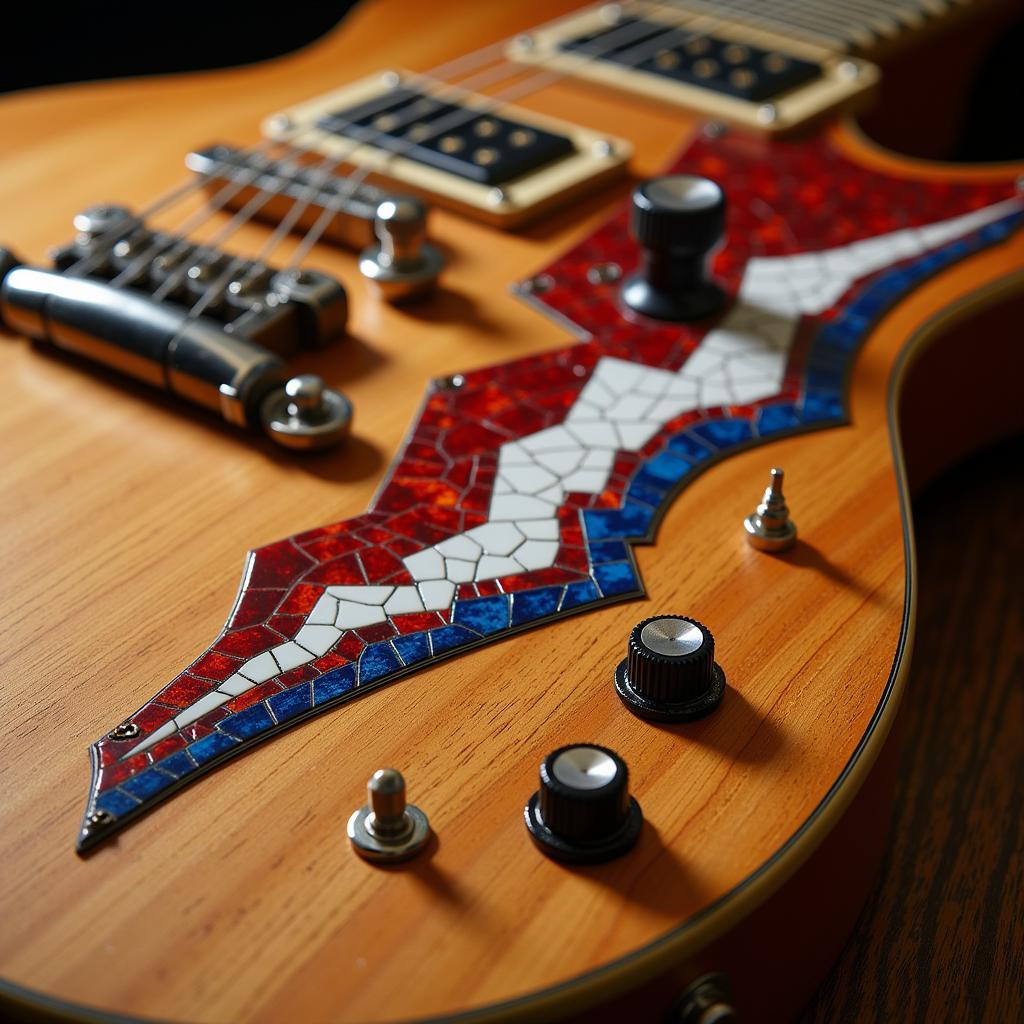 Close-up of Jerry Garcia's Lightning Bolt guitar, showcasing the details