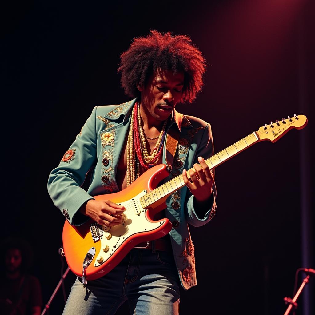 Jimi Hendrix performing live on stage