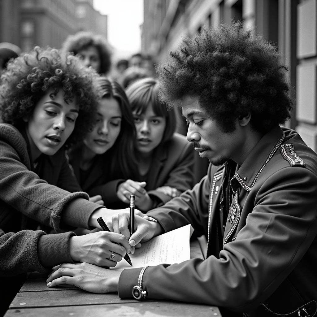 Jimi Hendrix signing an autograph