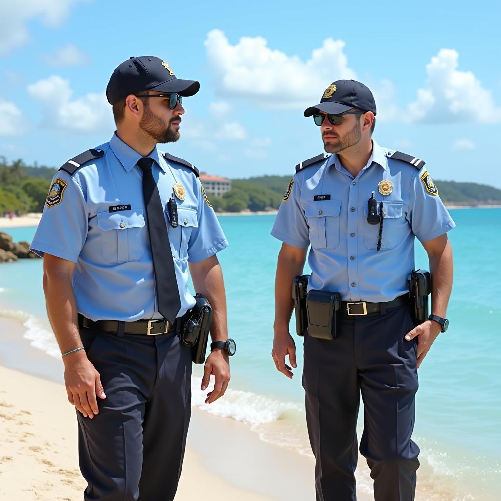 Jolly Beach Resort security personnel patrolling the beach