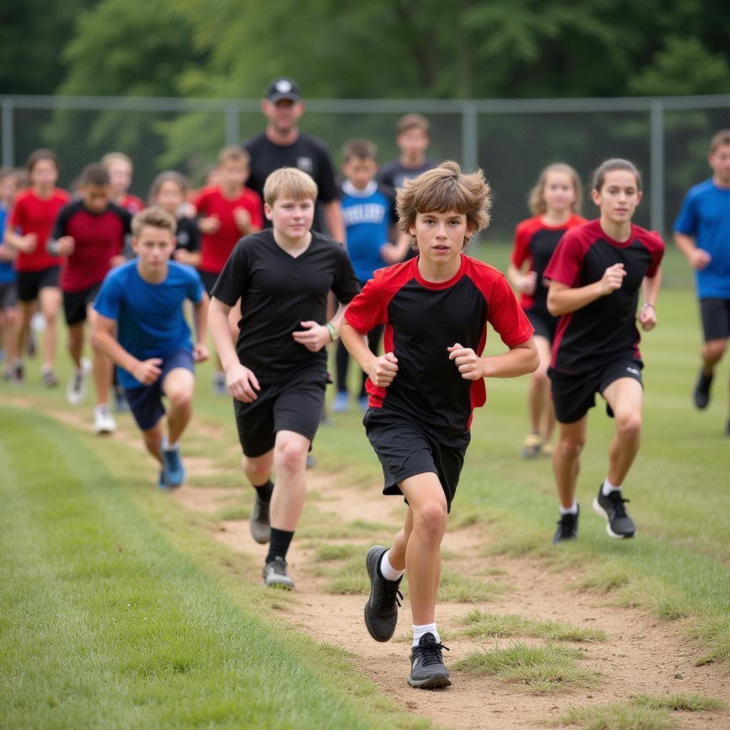 Youth participating in physical training at a juvenile boot camp