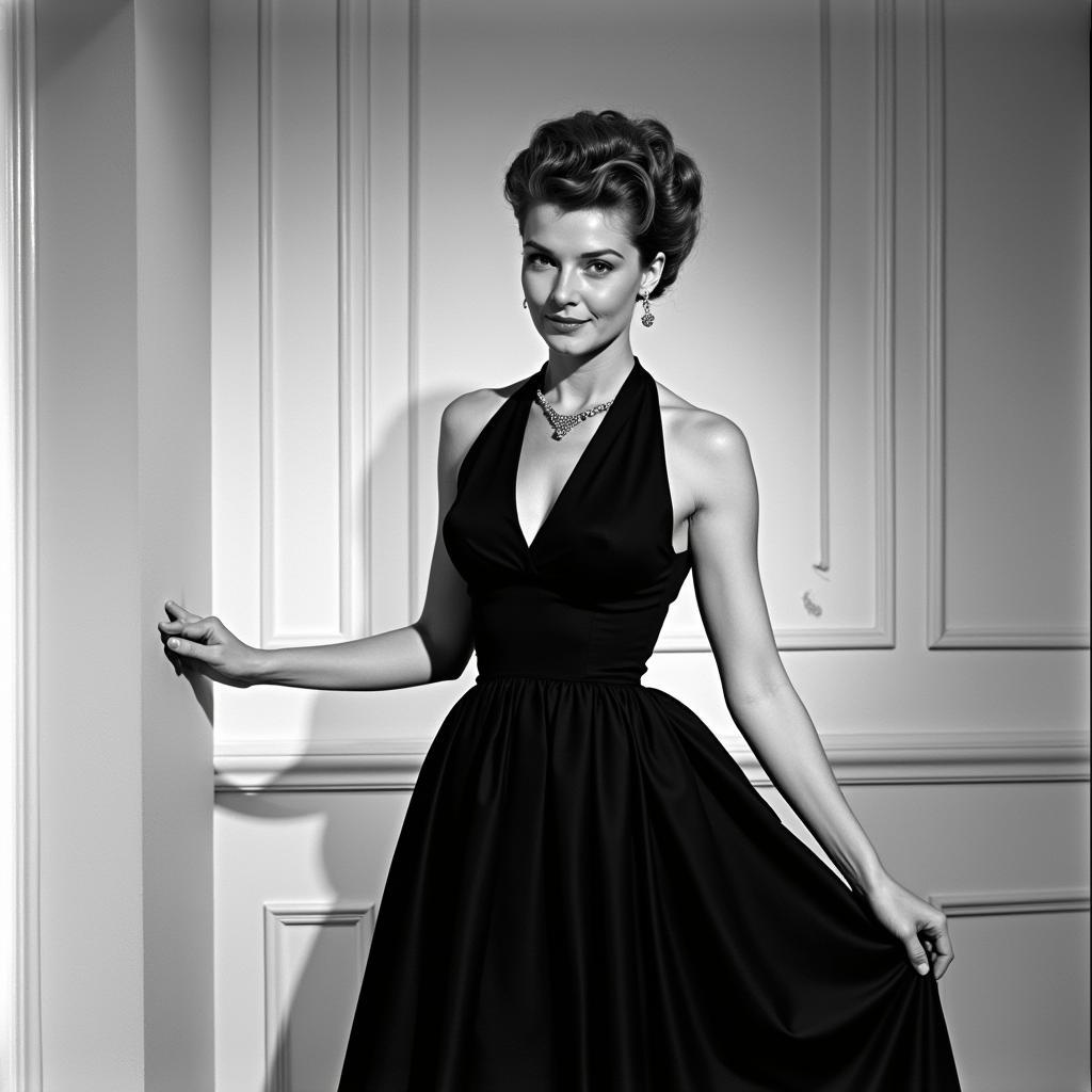 Katharine Hepburn wearing the iconic dress in "The Philadelphia Story"