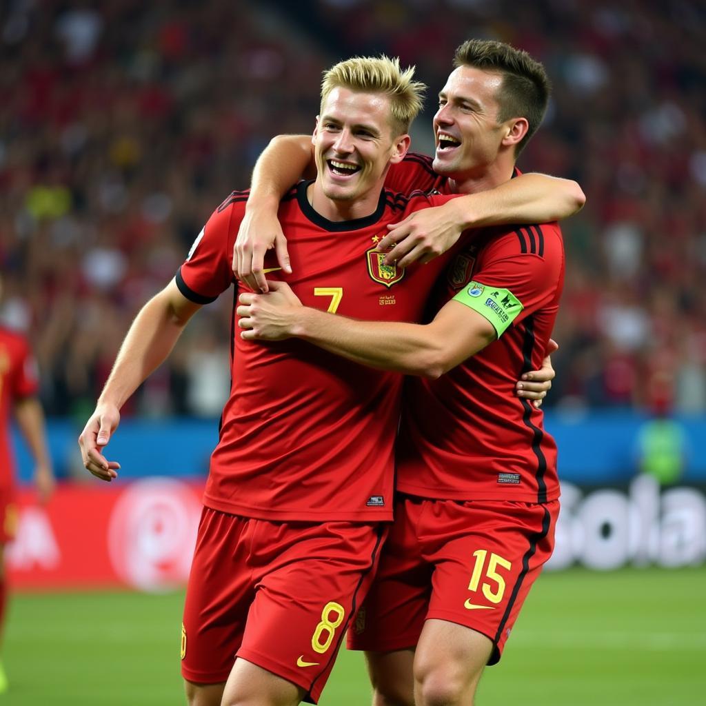 Kevin De Bruyne ăn mừng bàn thắng tại World Cup 2014