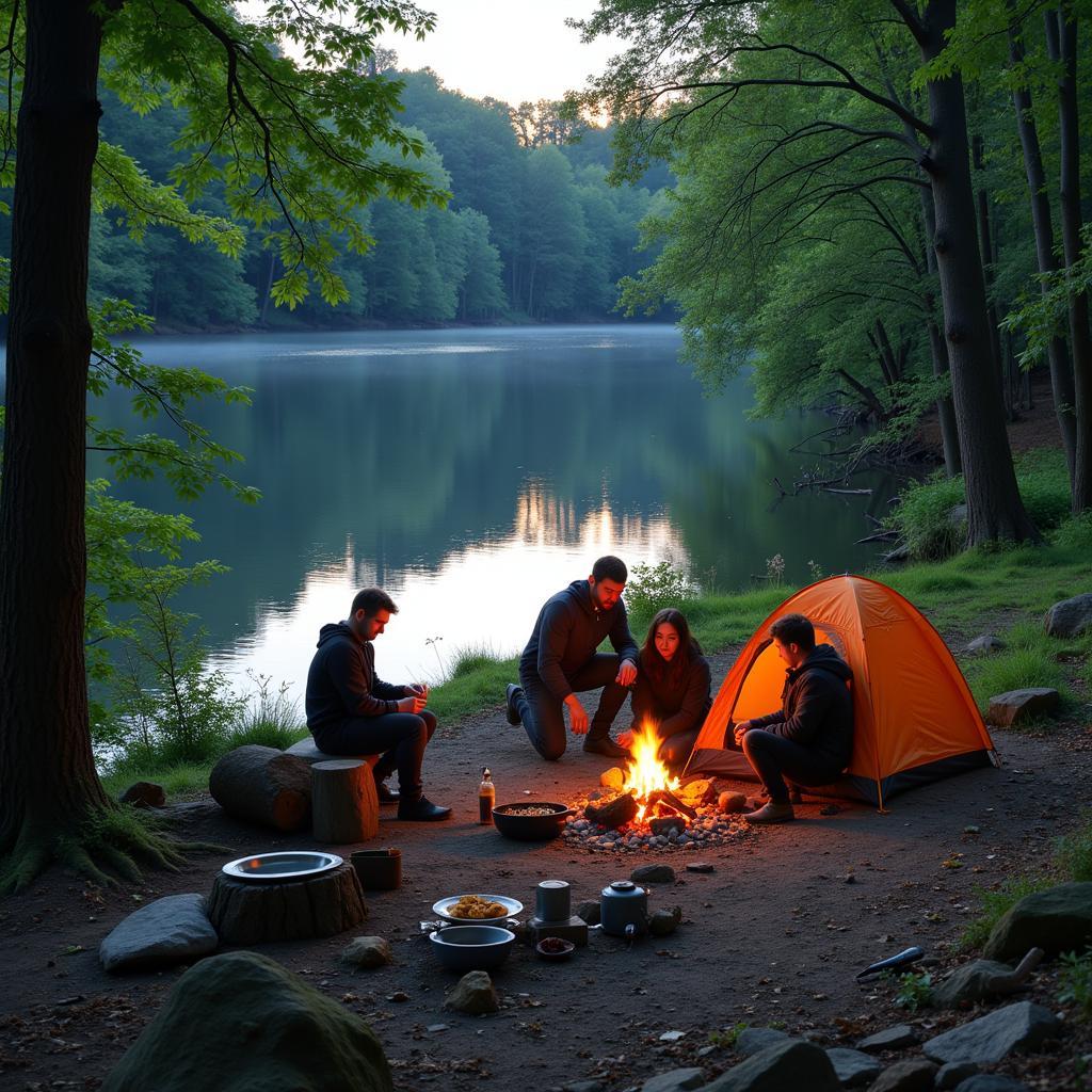 Du Khách Cắm Trại Bên Bờ Sông Kayak Valley