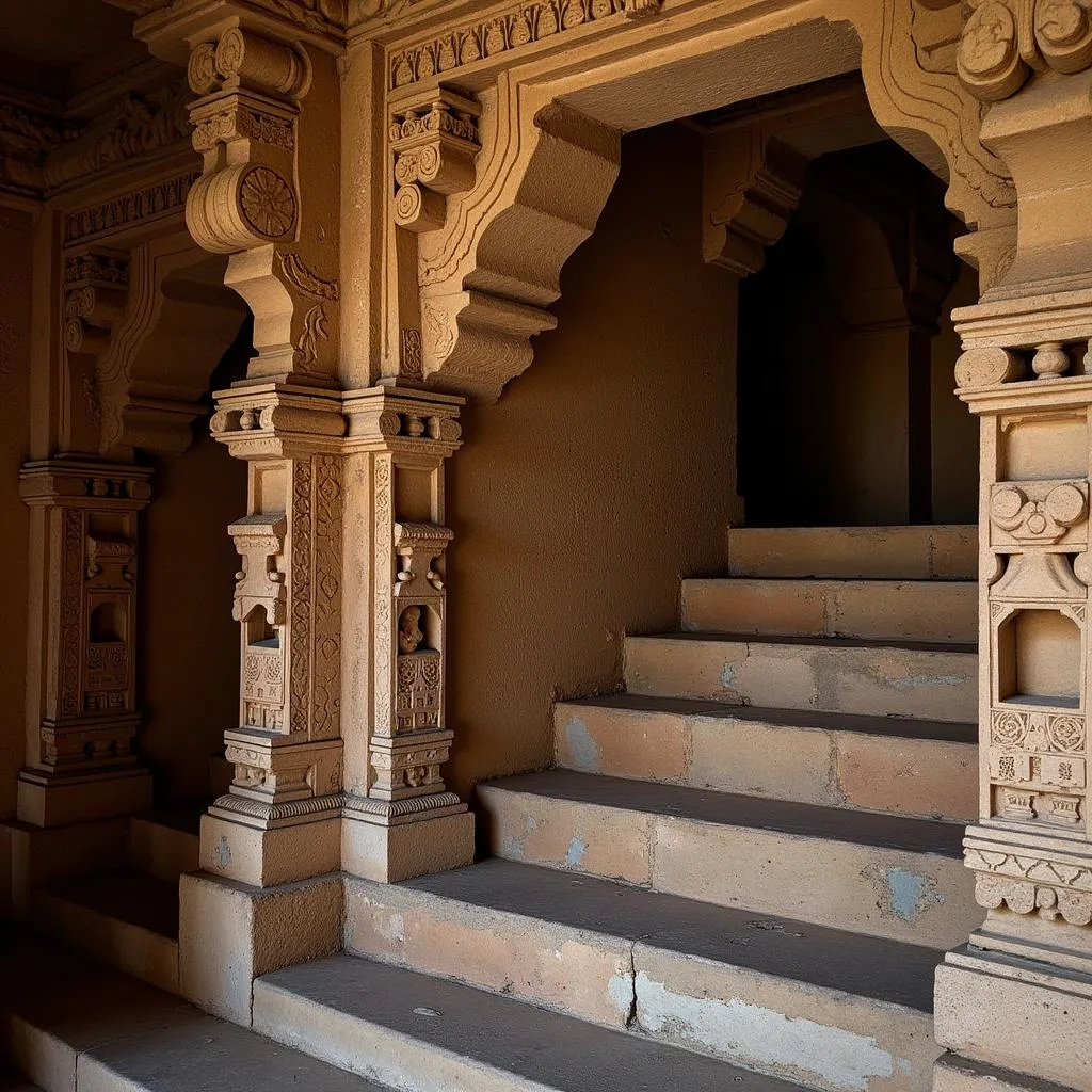 Khajuraho Temples Staircase Carvings in Madhya Pradesh, India