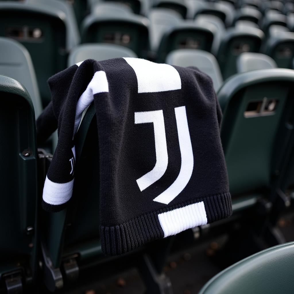 Juventus scarf draped over a stadium seat