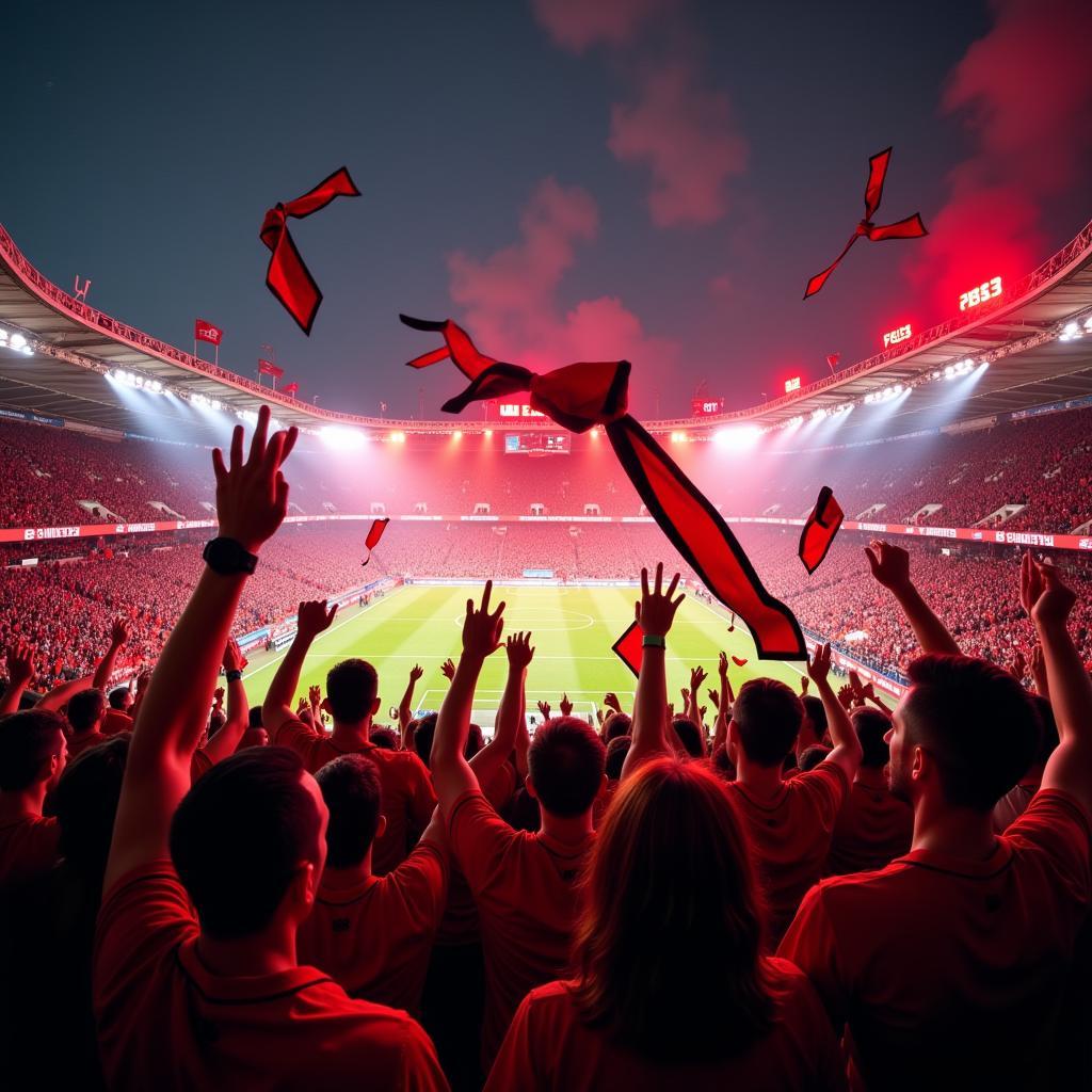 Fans Cheering with Red and Black Ties