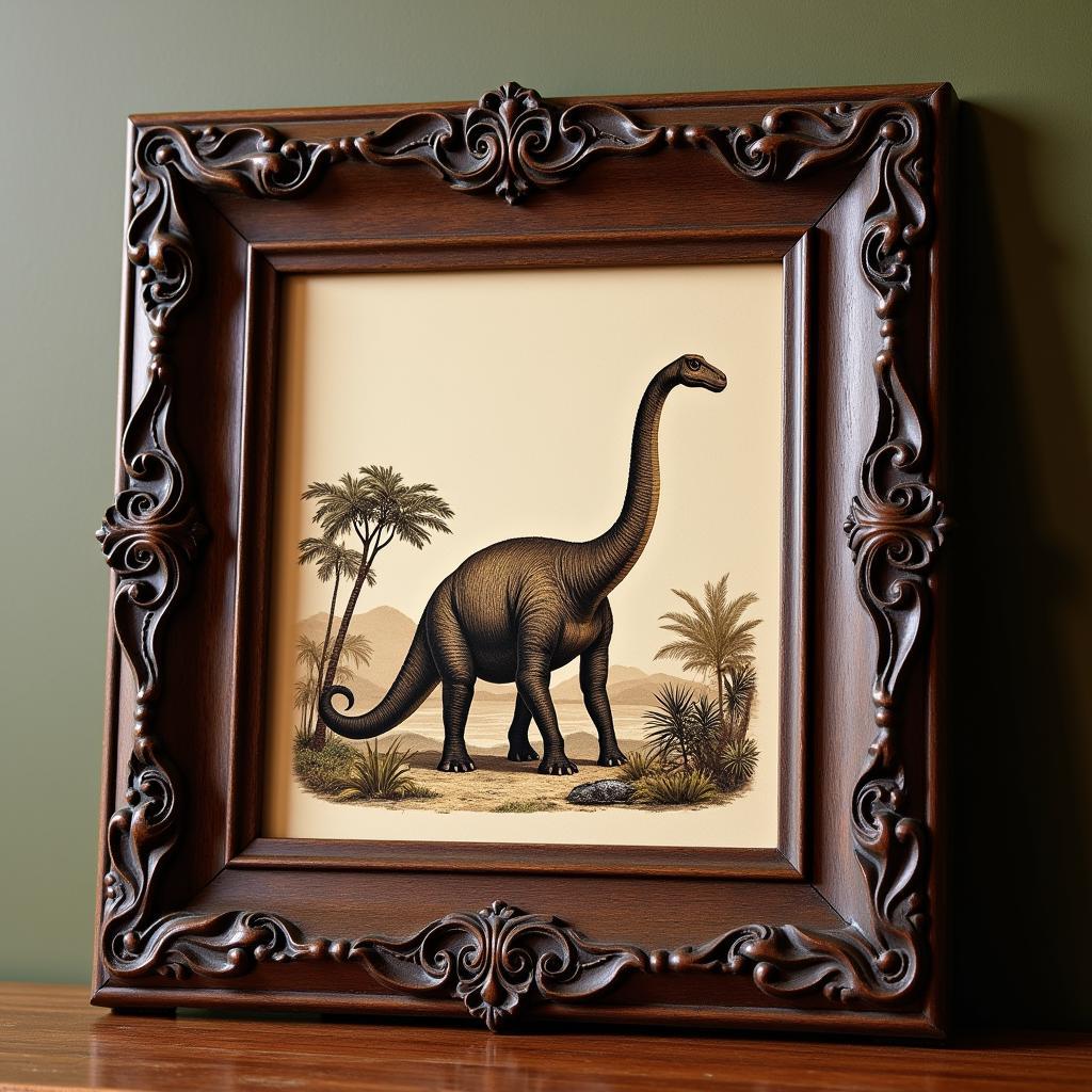 Framed Dinosaur Picture in Vintage Style