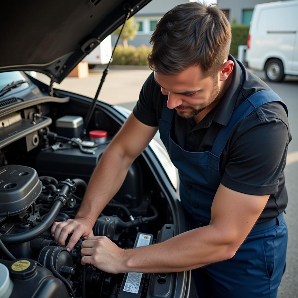 Inspecting the Engine of a Food Truck