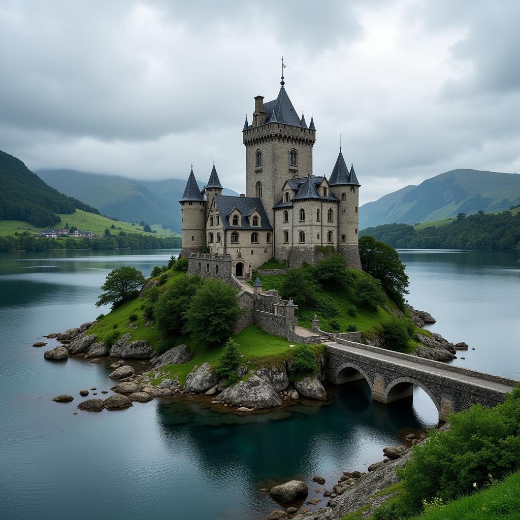 Lâu Đài Eilean Donan Nằm Trên Nền Cảnh Cao Nguyên Scotland