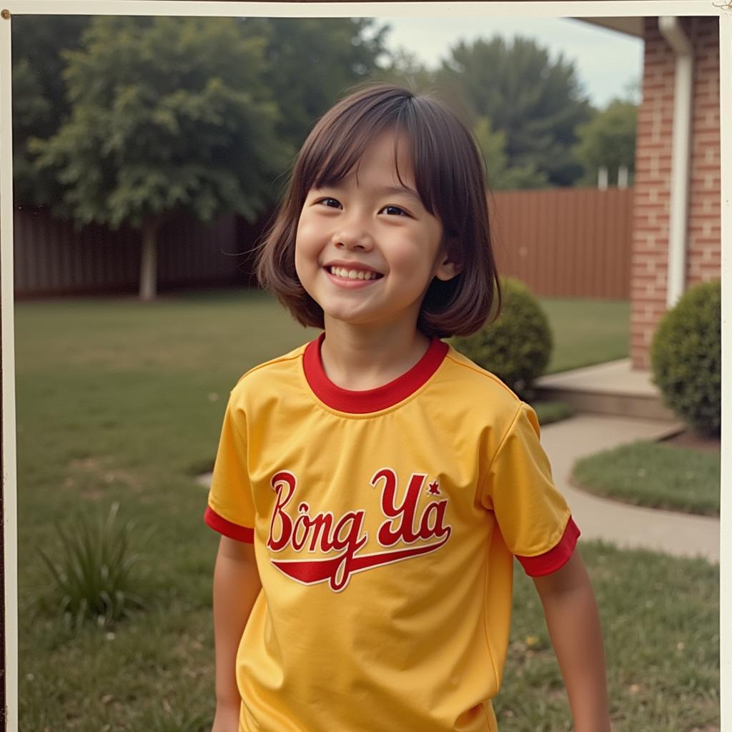 Lauren Johnson in her youth, wearing a "Đội Bóng Đá" jersey.