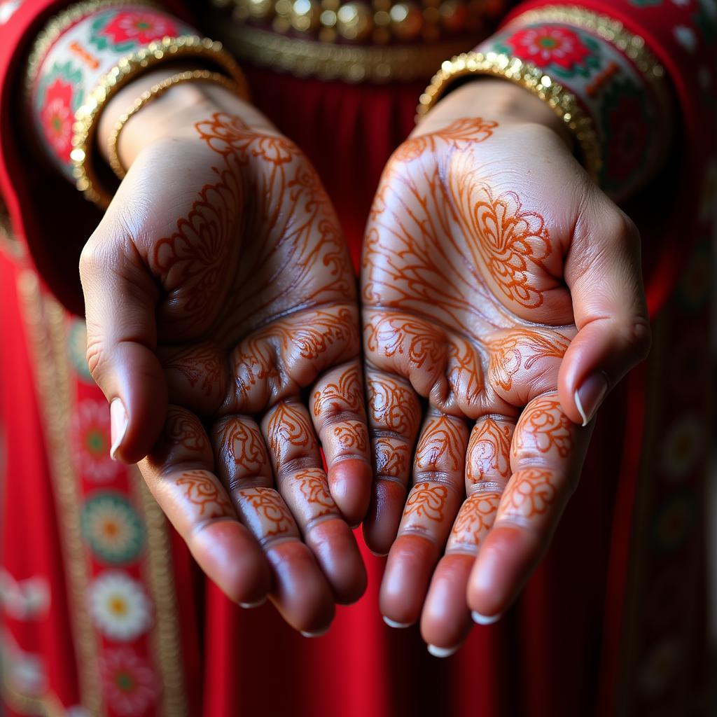 Cô dâu Kurd với bàn tay được vẽ henna