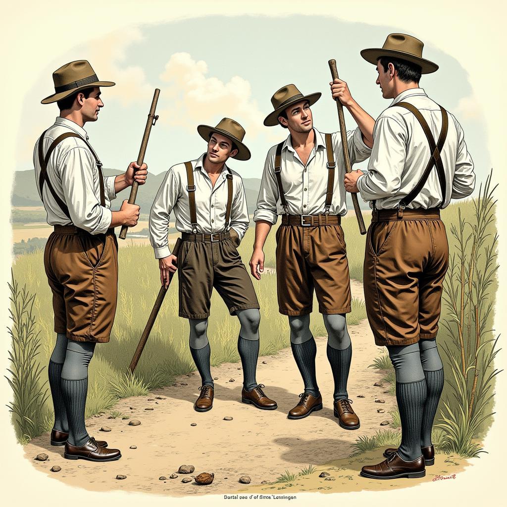 Men in Traditional Lederhosen - Historical Illustration