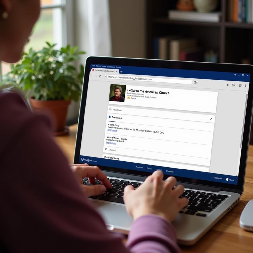 A person browsing for "Letter to the American Church" DVD on their laptop