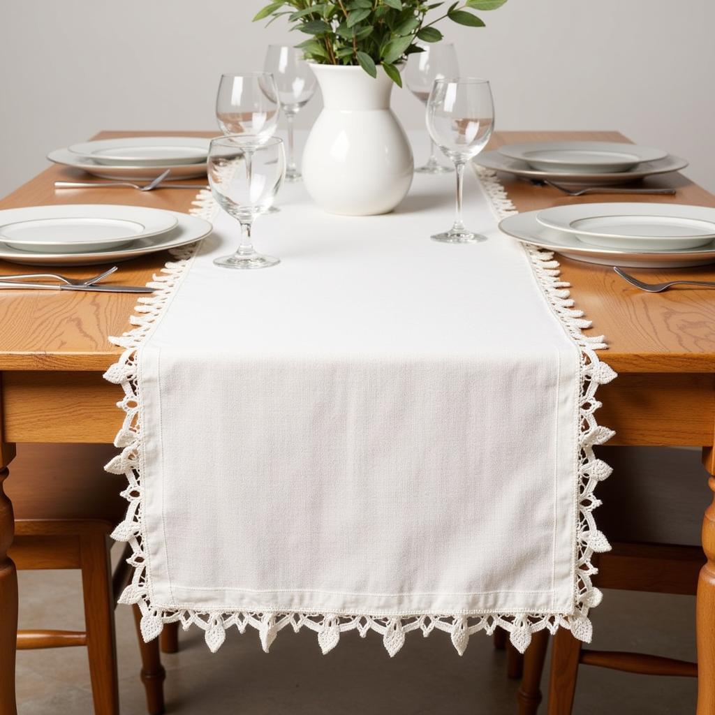 Linen Table Runner with Lace Trim