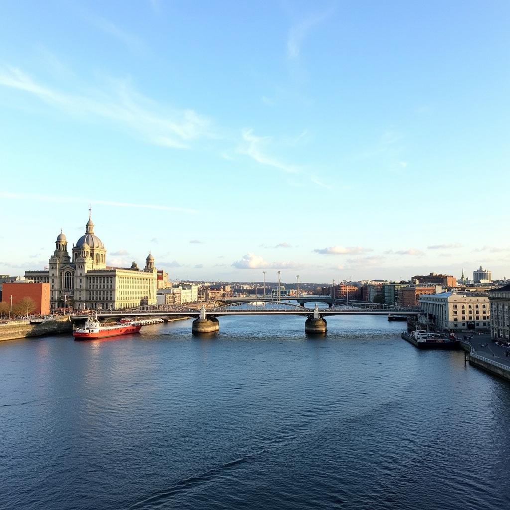 Toàn cảnh thành phố Liverpool bên bờ sông Mersey