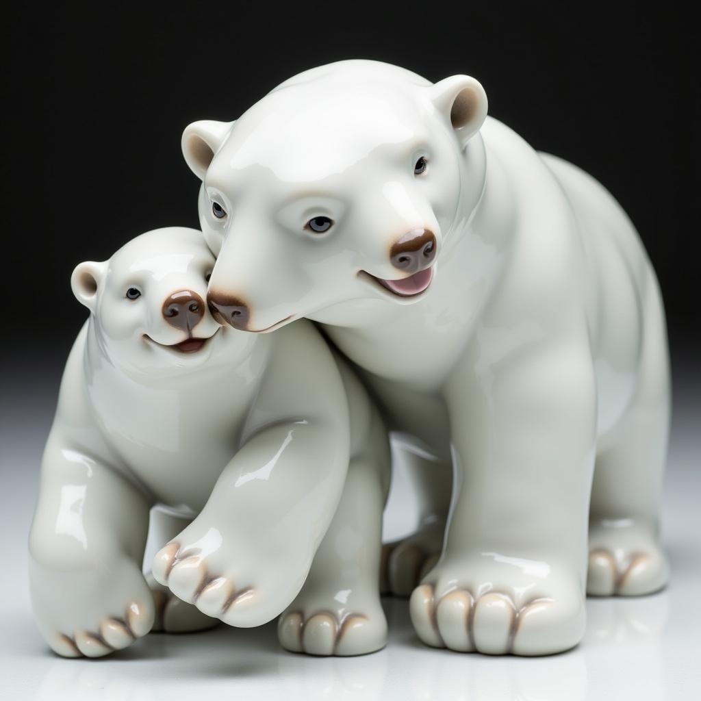 Lladro Polar Bear Figurine Mother and Cub